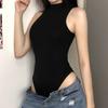 Women's Sexy Tight Thin Half High Neck Solid Colour Sleeveless Bottoming Jumpsuit