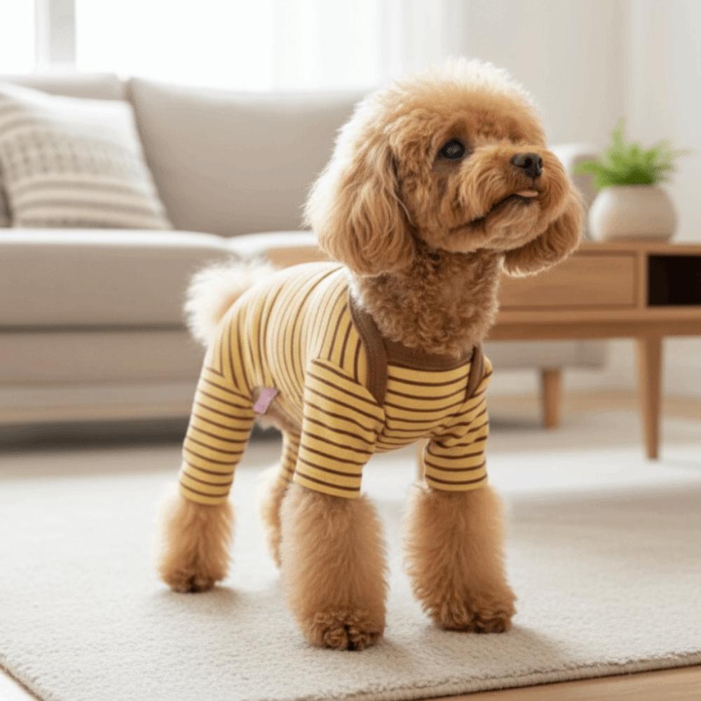 Soft Dog Jumpsuit Elastic Dog Home Clothing Pet Sleepwear Striped Dog Base Shirt  Belly Protection