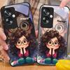 Девушка с кудрявыми волосами Для Oppo A79 5G 58 78 74 60 4G Reno 11F Realme GT 6 11 Note 50 10 C55 X2 Закаленное стекло Черный чехол для телефона