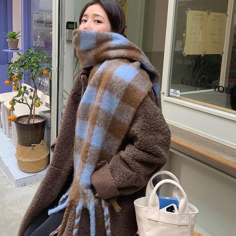 Plaid scarf women's winter high-end imitation cashmere shawl autumn and winter new Korean atmosphere thickened warm scarf