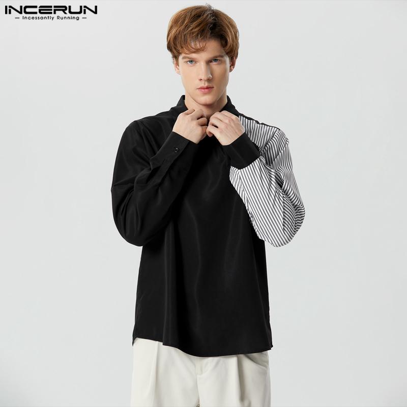 INCERUN Мужские рубашки в полоску с длинным рукавом