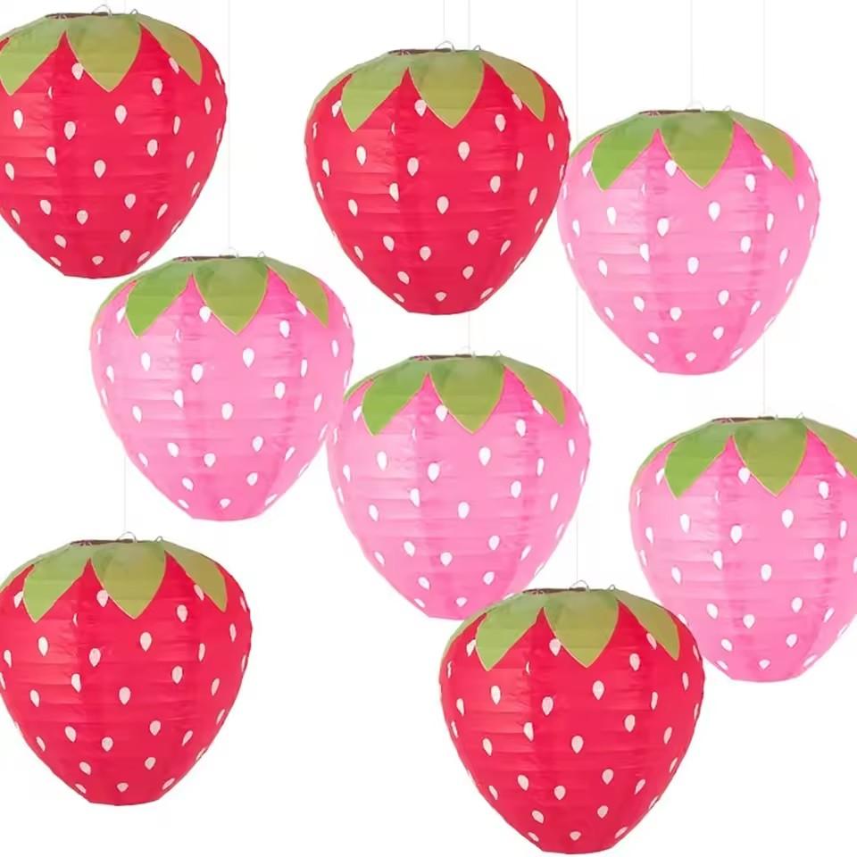 Красный бумажный фонарик-клубника Детский DIY Ручной бумажный фонарик Подвесное украшение для детского сада Счастливый Сладкий Декор для дня рождения девочек