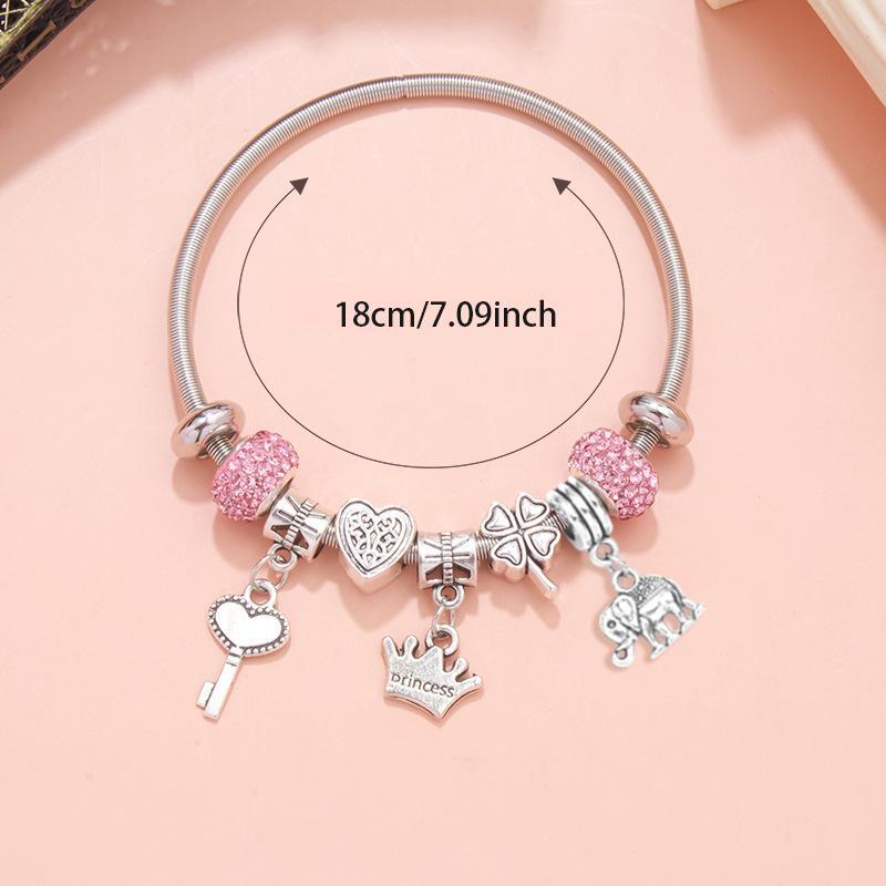 Браслет с подвеской TEMU DIY Pink Love - легкие роскошные украшения с бриллиантами, элегантные и универсальные.