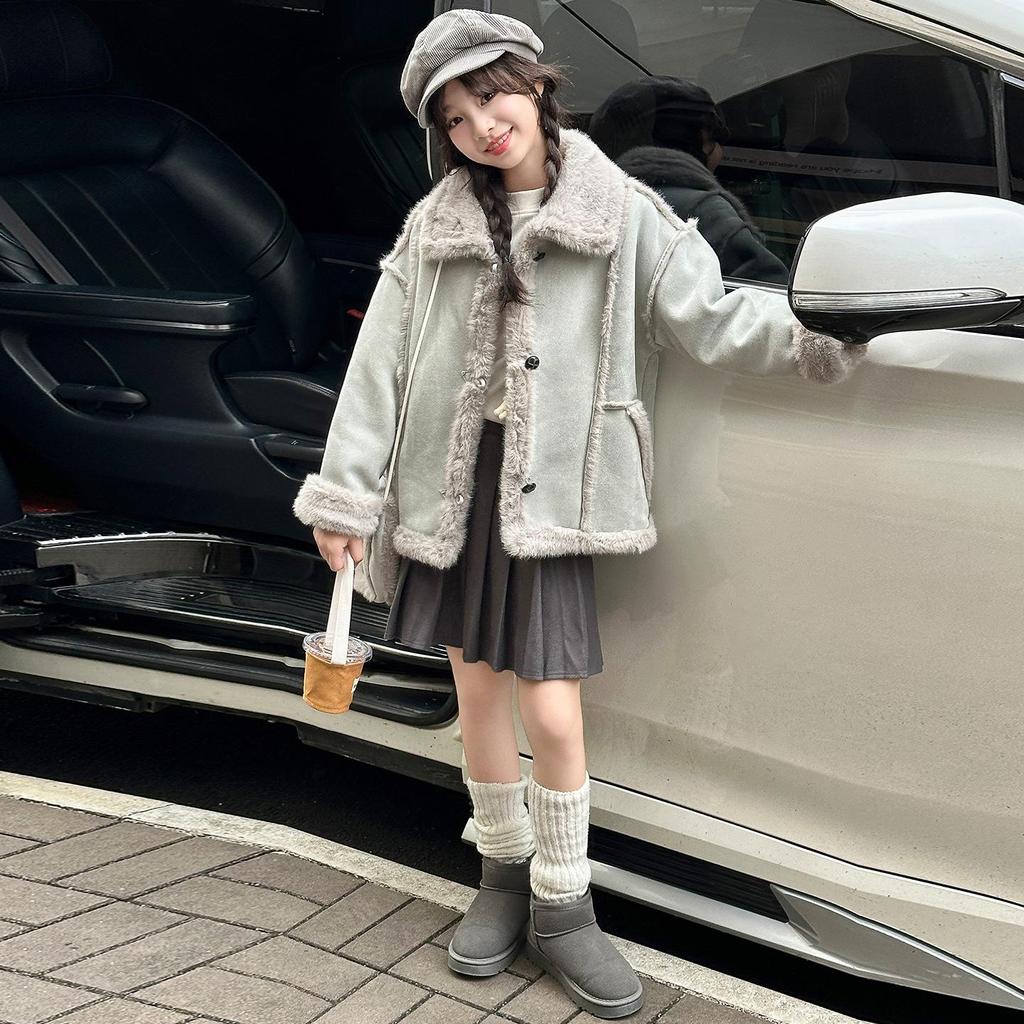 Стильное утолщенное пальто из овчины для девочек - Мода осень/зима 2025