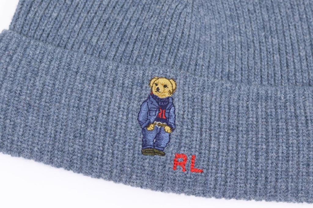 (Поло Ральф Лорен) Мужская и женская вязаная шапка из акрила, нейлона и шерсти с вышивкой Polo Bear 01080138-402 [Б/у]