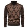 Autumn and Winter Men Sweaters Mock Neck Zipper Patchwork Pullover Men Winter Warm Sweaters for Men