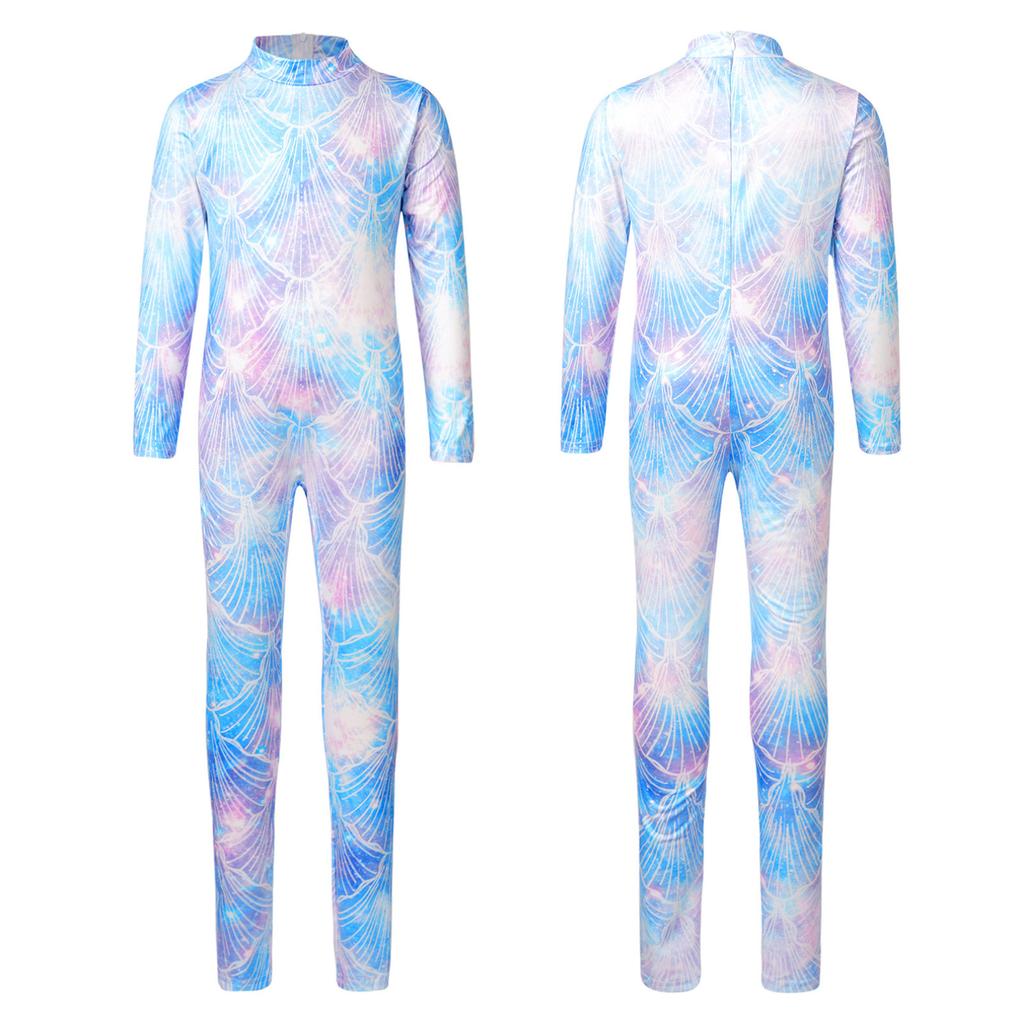 Гимнастический купальник для девочек, комбинезон русалки с длинными рукавами, боди, комбинезоны для акробатики, танцевальные балетные велосипедки