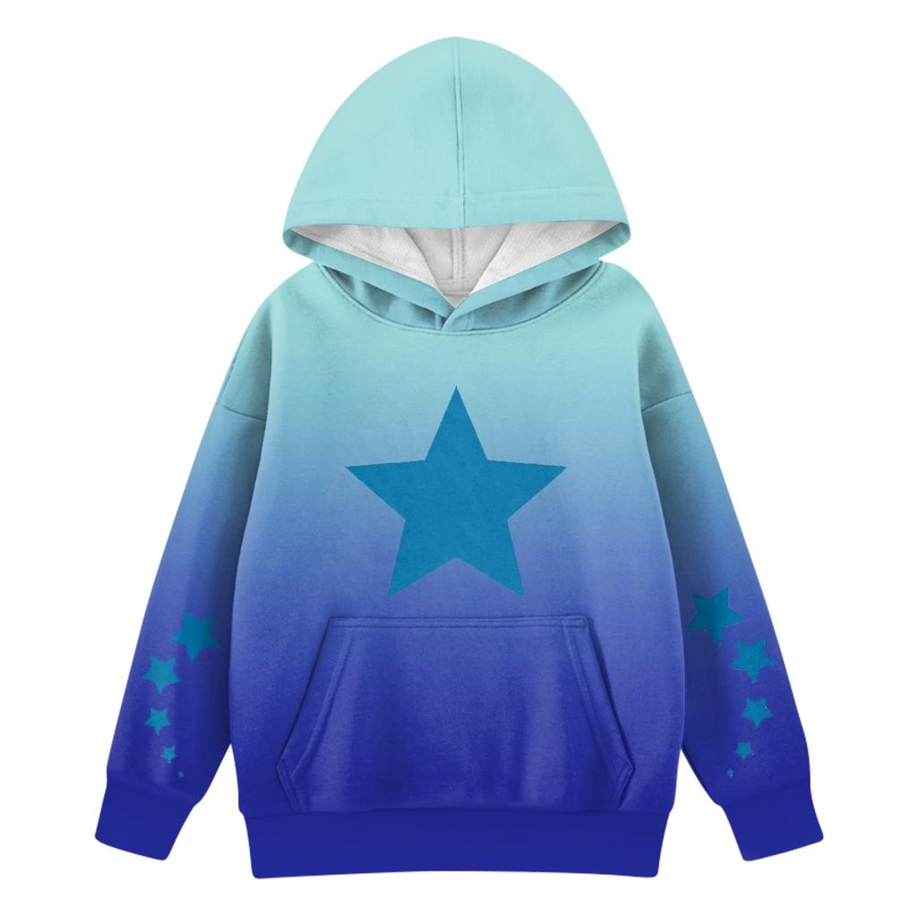 Girls Long Sleeve Printed Gradient Color Children's Hooded Pocket Sweatshirt