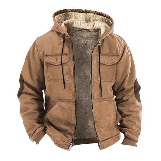 Мужская термокуртка с капюшоном, на шнурке, с длинными рукавами, однотонная, с карманами, на молнии