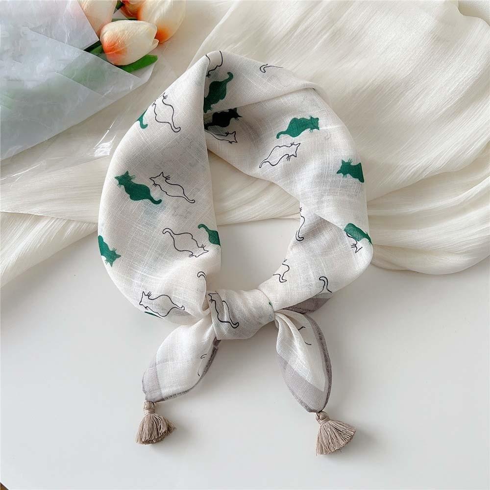 60x60cm Square Scarf Fringed Floral Kerchief Head Wrap Neck Neckerchief Sun-Protection