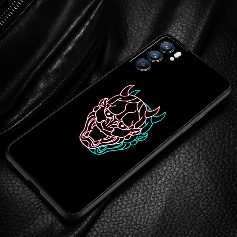 Неоновый чехол для телефона Samurai Oni Mask для Oppo Find X5 A54 A53 A52 A9 2020 A15 A95 A16 A76 A74 A12 Reno7 SE Reno6 Pro Plus 5G