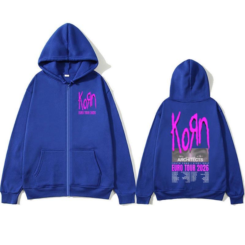 Korn Тур 2026 Мерч Худи на молнии Подарки для фанатов Металл Панк Готика Рок Группа Мода Повседневные Худи на молнии Куртки Пальто