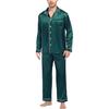 2Pcs/Set Silk Satin Men Pajama Set Button Down Long Sleeve Pajama Top with Notch Collar