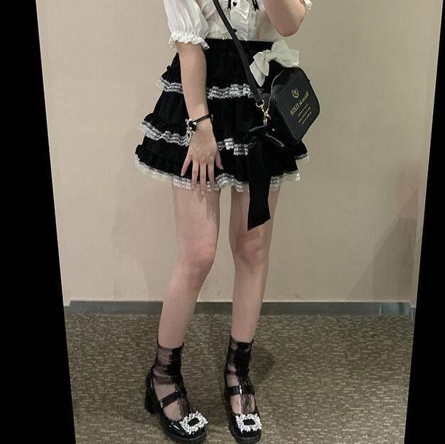 Бюстье-тортовое платье в стиле Лолиты Темная девичья кружевная многослойная кружевная юбка