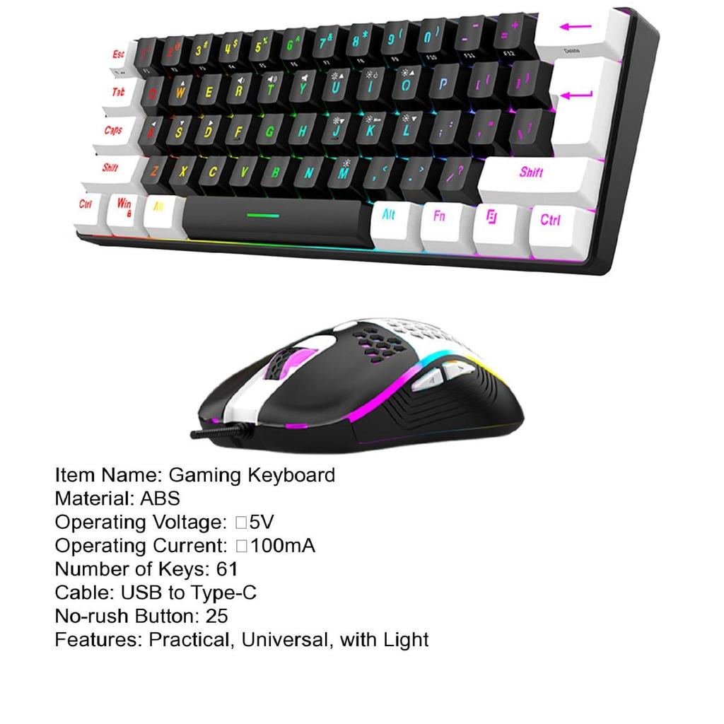 Проводная механическая игровая клавиатура Yousheng с RGB-подсветкой, универсальная 61-клавишная мини-проводная офисная клавиатура с мышкой