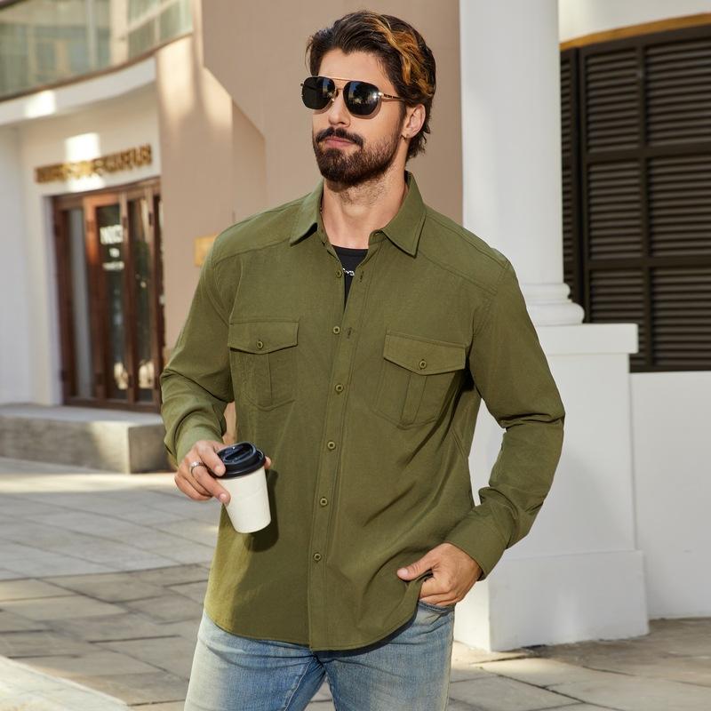 Button Up Long Sleeve Shirts for Men Lightweight Chambray Work Shirts With Pockets Men's Casual Relaxed Fit Dress Shirts Comfortable Western Shirt