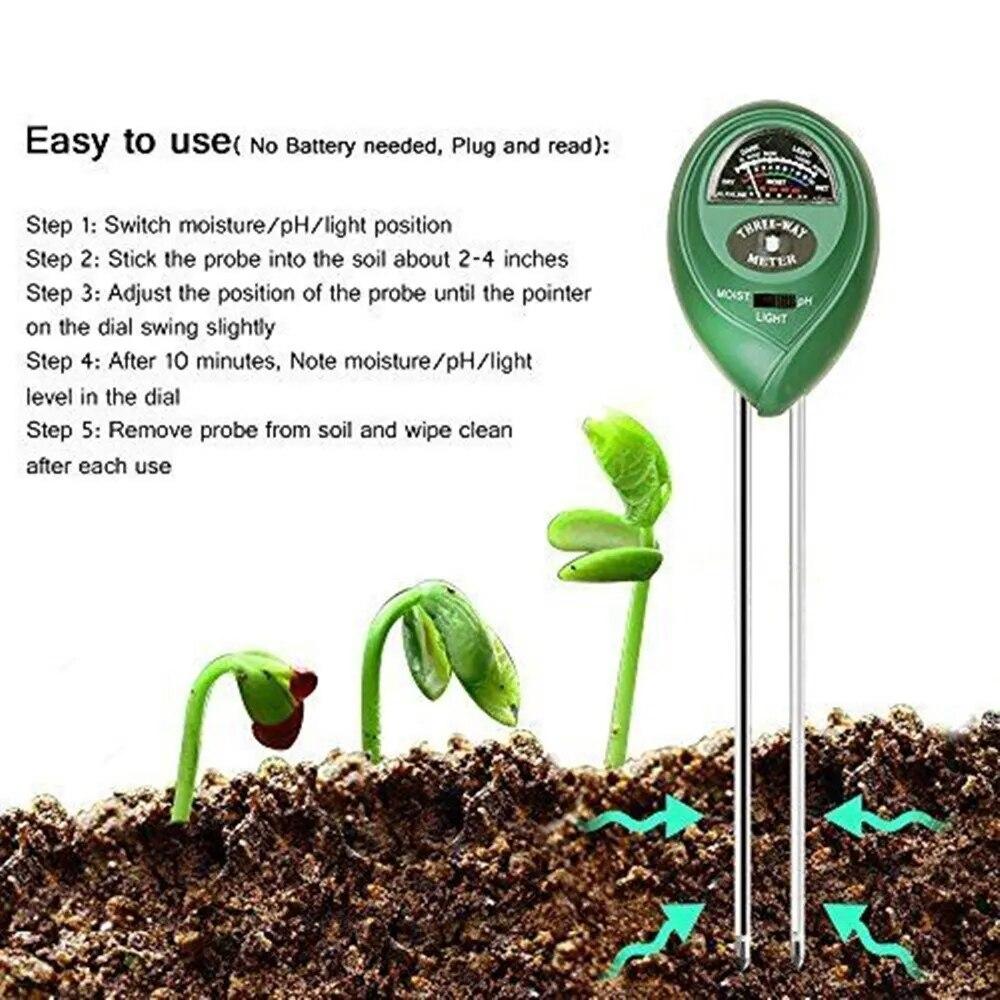 3 In1 Moisture Sunlight PH Meter Soil Water Acidity Humidity Light PH Test Flowers Garden Plants Moist Tester