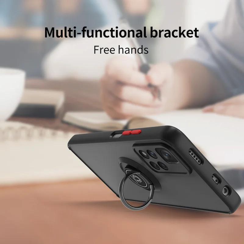Противоударный матовый чехол для Xiaomi Redmi Note 11 Pro Max 9 10 Poco X3 NFC 9c 9s 8 GT M3 11T F3 9A 9T 5G металлический держатель кольца крышка