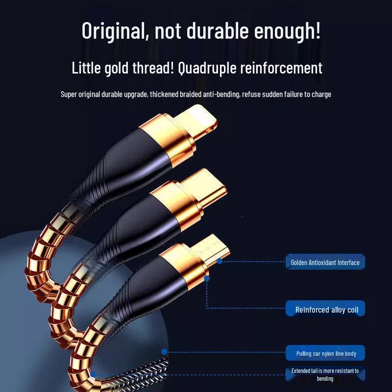 66W 3-in-1 Data Cable: Fast Charging 120W 6A for Apple, Huawei, and More