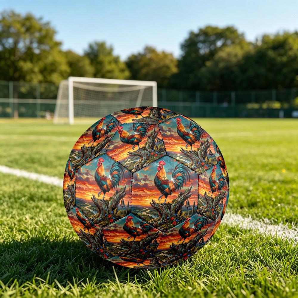 1pc Rooster Sunset Theme Soccer Ball Football, Size 5, Lightweight PVC, Durable Outdoor Training Soccer Ball, Gift m6149