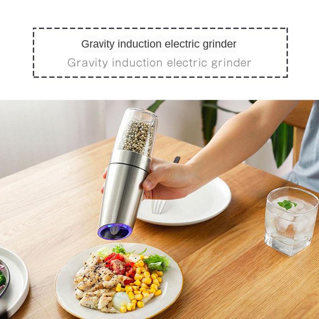 Электрическая гравитационная мельница для перца и соли со светодиодной подсветкой, автоматическая кухонная шлифовальная машина