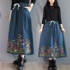 Юбка из денима с вышивкой в китайском стиле, женская весенняя свободная юбка-зонтик средней длины