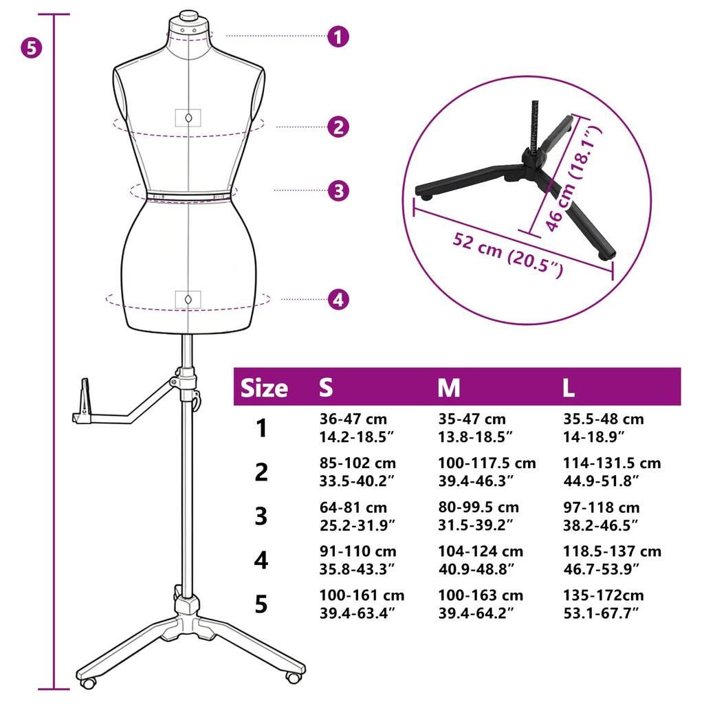 Adjustable Dress Form for Women Cream M Velvet