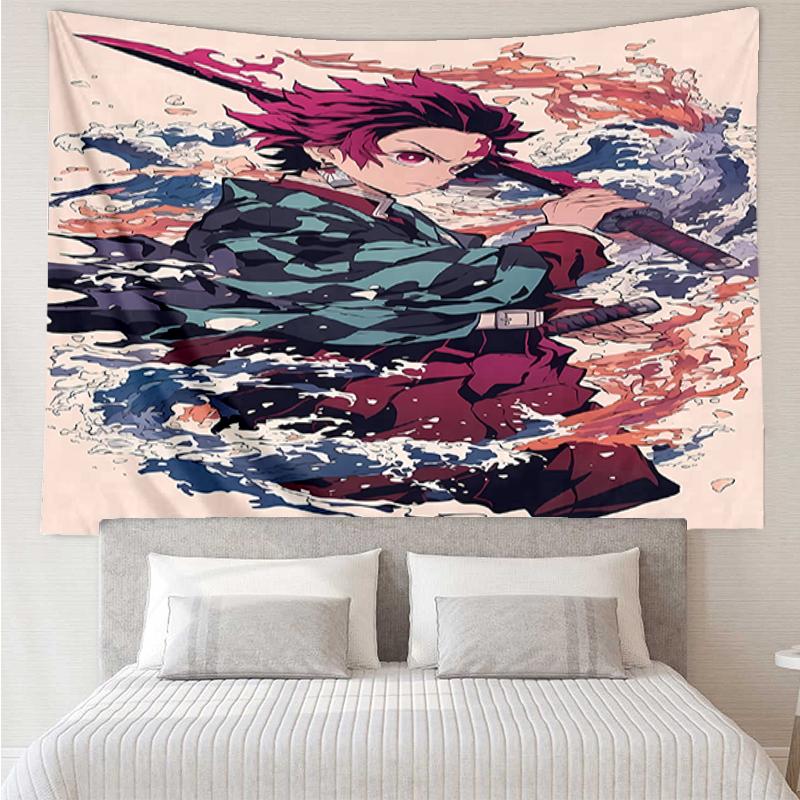 Demon-Slayer Print Tapestry, Backdrop, Easy Setup, Ideal for Bedroom, Office & Living Room, with Aesthetic Wall Hanging Decor.
