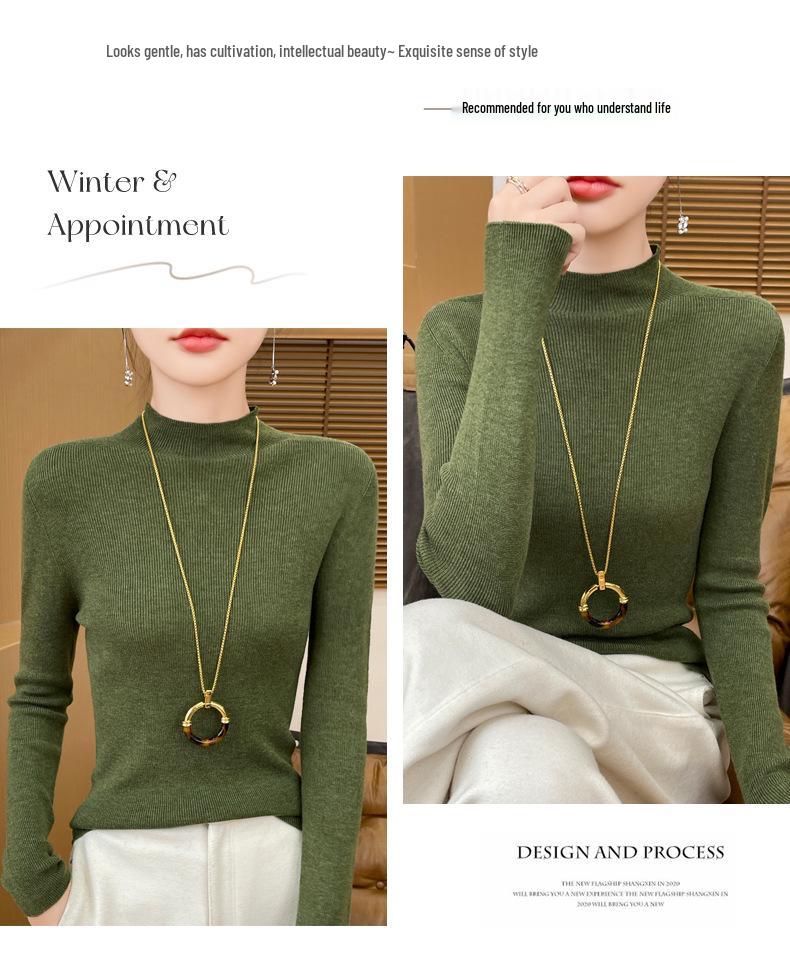 Women's Slim-Fit Half-High Collar Knitted Sweater for Autumn/Winter - Versatile and Comfortable