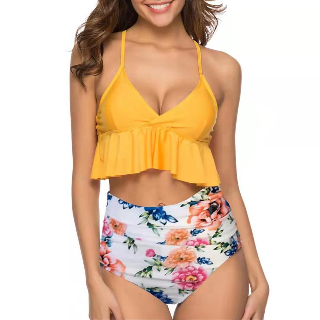 Feshion Womens Ruffle Tank Pint Sexy Bikini Set Wrap Molded Cups Two Piece Bathing Suit Swimsuit