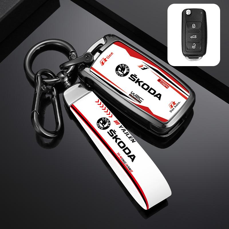 RUDX8 Car Flip Remote Key Fob Case Cover For Skoda Octavia A5 A7 Fabia Superb Kodiaq Karoq Protector Shell Bag Keychain Accessories