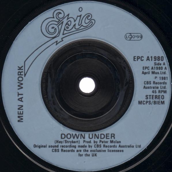 7-дюймовая пластинка MEN AT WORK Down Under Crazy EPCA1980 Epic 1982 UK Rock Б/у