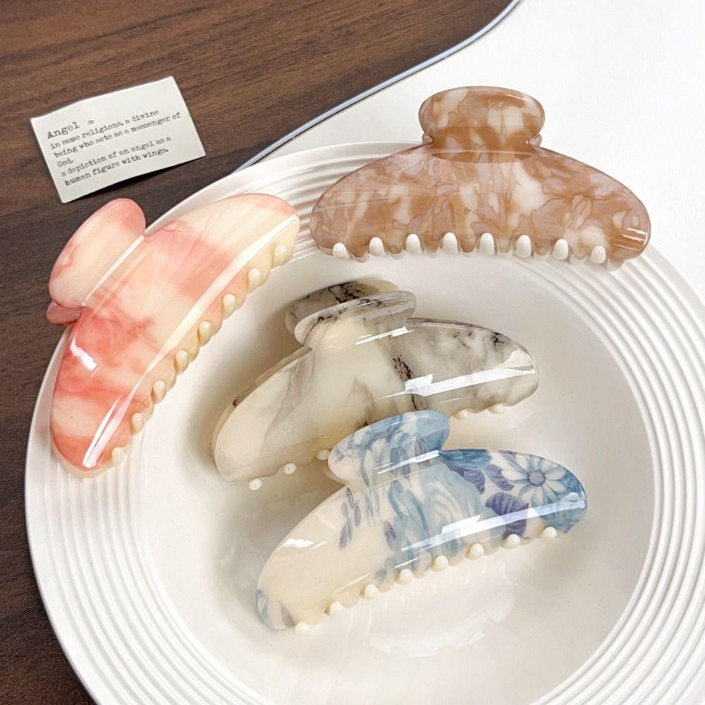 Зажим-акула, узор тушью, заколка для волос, однотонная, для хвостика, девочки