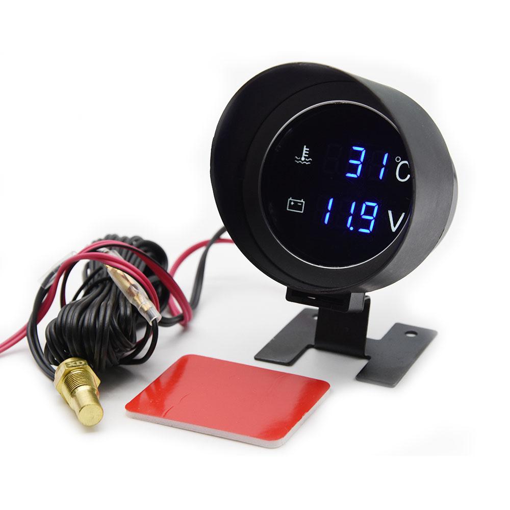 Round LCD Digital Car Truck Water Temp Gauge 10mm Temperature Sensor Temperatura Moto Meter with 28mm 30mm 32mm 34mm Adapter