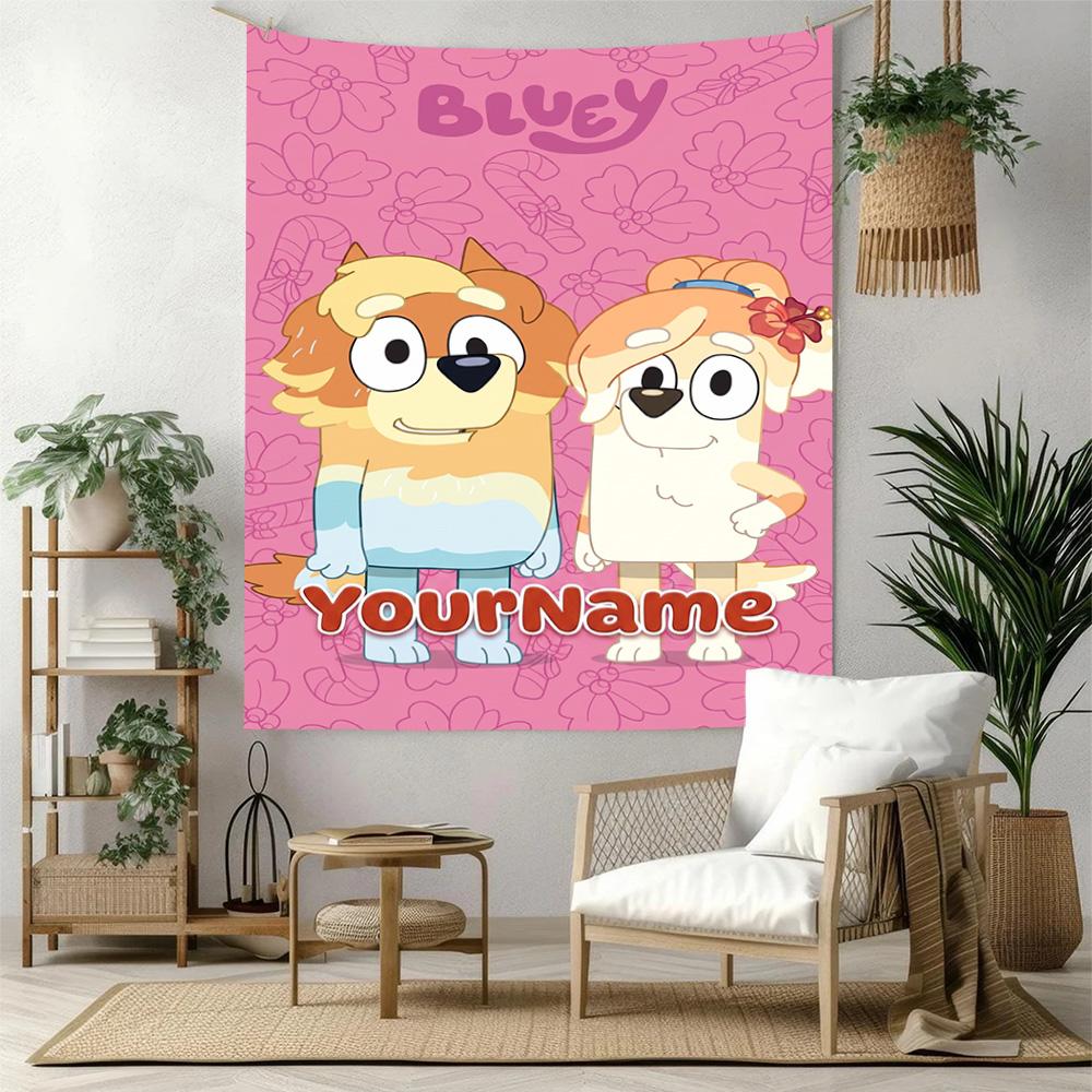 Bluey Custom Your Name Wall Decor Tapestry Art For Pet Memorial Birthdaywedding Party Backdrop Family Gift