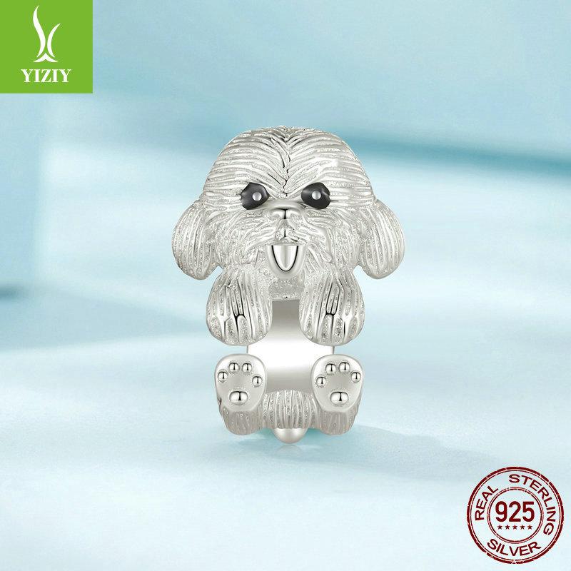 Cute Teddy 925 Sterling Silver Bracelet Beaded, Pet Puppy Dog Textured Bead Accessories