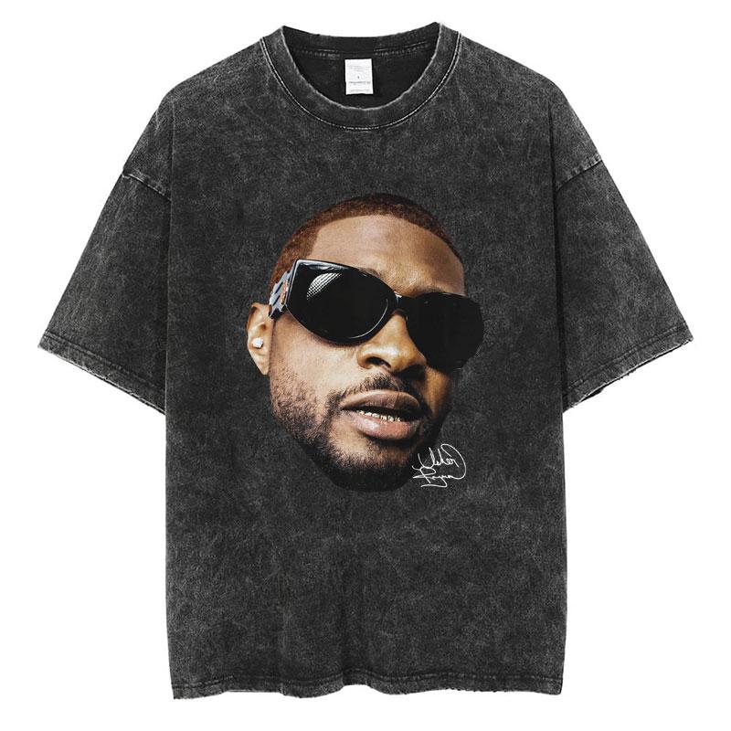 Usher Past Resent Future Tour Washed T Shirt Hip Hop Retro Harajuku Tshirt Men Women Loose High Quality Cotton Street Tees