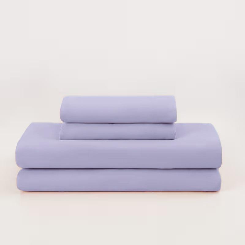 Solid Color Brushed 90g Fitted Sheet, Flat Sheet, and Pillowcase 4-Piece Bedding Set