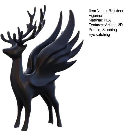 Antler Deer Decor Christmas Elk Statue with Wings, 3D Printed Reindeer Figurine, Modern Sculpture for Living Room Standing Dining Table, Fireplace,