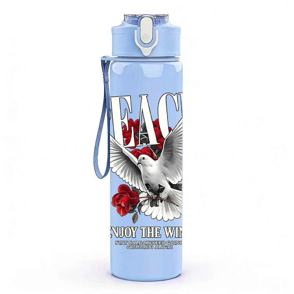 1PC Eagle Rose Vintage Art Print 750ml Color Plastic Sports Water Bottle Leakproof Flip Straw Lid Suitable for Sports Office Home Use