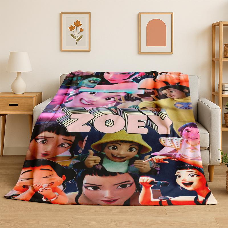 Kpop Rumi Mira Zoey Cartoon Group Flannel Blanket Soft Warm Throw Blanket for Bedroom Living Room Bed Travel Gift