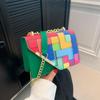 Women PU Leather Small Square Flap Sling Shoulder Bag Summer Contrast Color All-match Chain Crossbody Bag