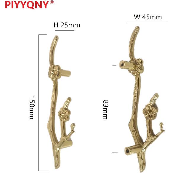 Мебельная фурнитура 2 шт. Ручка из чистой меди в китайском стиле, Ручка для ящика шкафа, Антикварная цельномедная ручка для дверцы шкафа, Тип «Цветок сливы», Большая