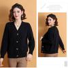Женский вязаный кардиган, свитер, куртка, весна-осень, короткий однотонный трикотажный кардиган с V-образным вырезом