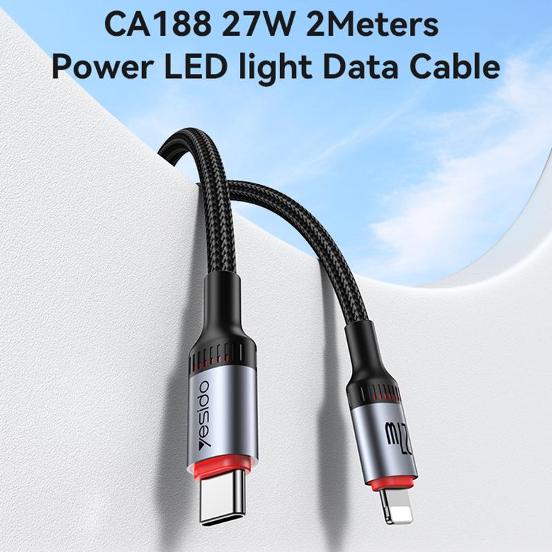 CA184 PD27W 3A USB-C / Type-C на 8-контактный кабель для зарядки и передачи данных, длина: 2м (черный)
