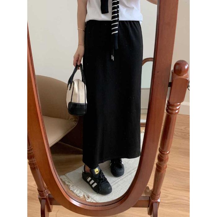 Женская юбка с высокой талией и шнуровкой: Новый стиль весна/осень, повседневное платье А-силуэта с драпировкой, средней длины с разрезом на бедрах.