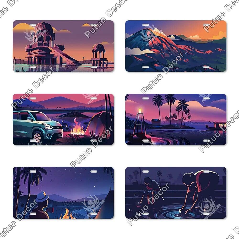 Putuo Decor Illustrations Licenses Plate Tin Sign Plaque Metal Decorative Plate for Car Living Room Door Home Wall Decor