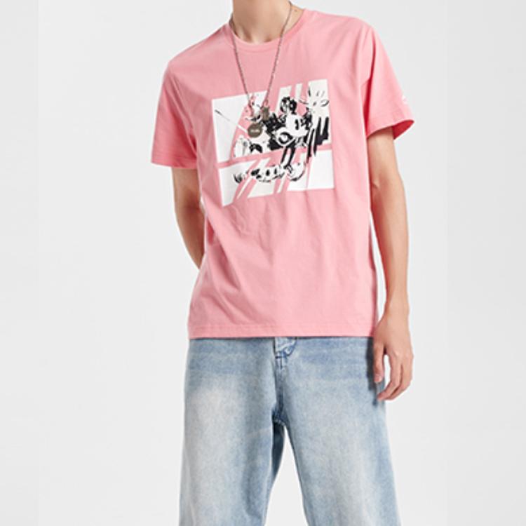 Li-Ning Футболка с коротким рукавом с принтом X Disney Mickey Mouse Playtime, мужские топы, абрикосово-розового цвета AHSQ527-3