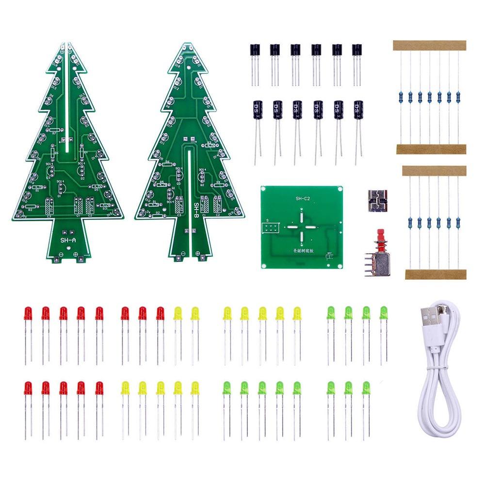 Red Green Yellow LED 3D LED Christmas Tree Kit Christmas Tree Flashing LED PCB DIY Projects