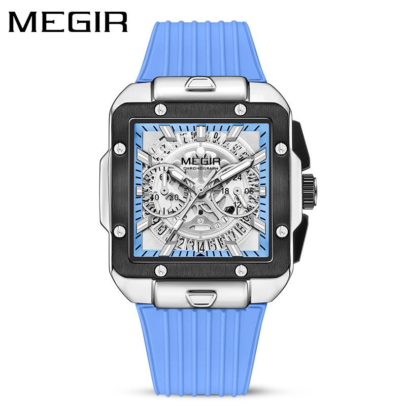 Fashion Top Brand Megir 2228 Men Luxury Sport Quartz Silicone Square Dial Watches Luminous Chronograph Male 24-hour Reloj Hombre